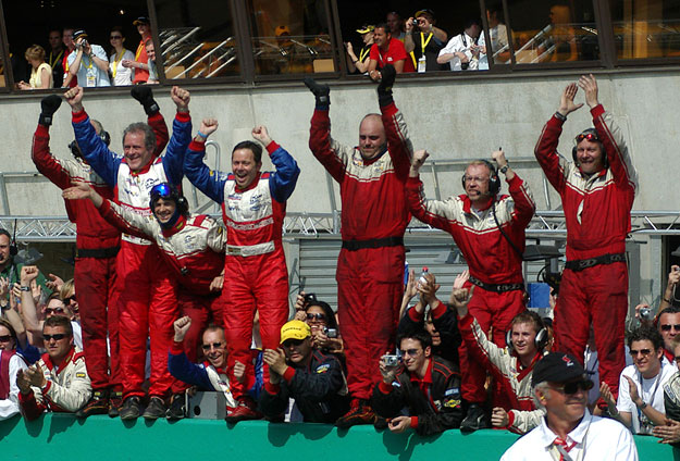 Vince Mitchell, sharing the celebrations of a second successive Le Mans victory in 2006.