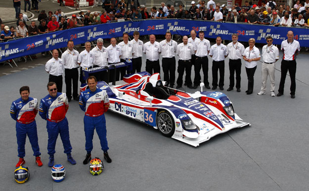 Anne Morel, Team Liaison Officer, three from the right, with the entire RML AD Group sqyad for the Le Mans 24 Hours, 2011.