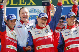 Winning with RML AD Group: Thomas Erdos, Mike Newton and Warren Hughes, Le Mans 2005